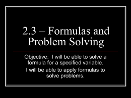 2.3 – Formulas and Problem Solving