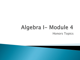 Algebra I- Module 4 Solve Quad Alg Honors Topics