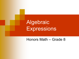 algebraic expression - StCeciliaHonorsMath