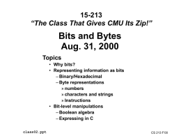 Bit-Level Operations CS 213 Aug. 27, 1998