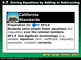 Ch 1-7 Solving Equations by Adding or Subtracting