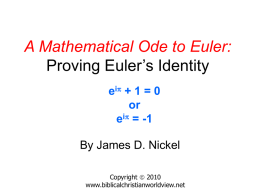 Euler`s Crown Jewel - Biblical Christian World View