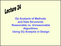 O() Analysis of Methods and Data Structures