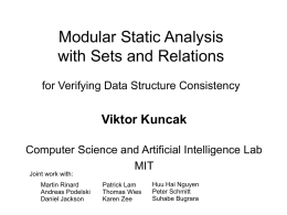 Modular Static Analysis with Sets and Relations