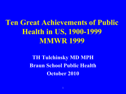 Ten Great Achievements of Public Health in US, 1900