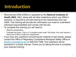 NIH Guidelines rDNA Training - Northern Arizona University