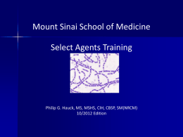 Select Agent Slide Presentation - Mount Sinai School of Medicine