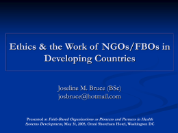 Ethics & the work of NGOs/FBOs in Developing Countries