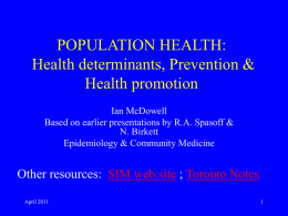 Back to Basics, 2003 POPULATION HEALTH: GENERAL
