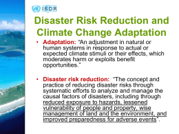 Disaster risk reduction in a changing climate: Advocacy