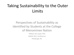 Taking Sustainability to the Outer Limits