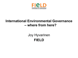 International Environmental Governance – where from here?