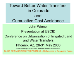 Toward Better Water Transfers in Colorado and Cumulative Cost