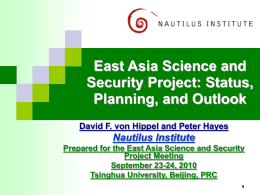Overview of East Asia Science and Security