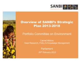 Overview of SANBI`s Strategic Plan 2013-2018