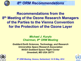 Recommendations from the Eight Meeting of Ozone Research