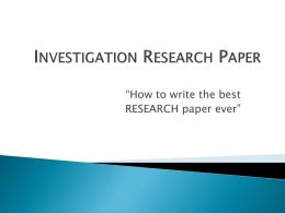 Investigation Research Paper