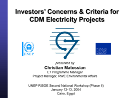 Investors` Concerns and Criteria for CDM Energy Projects