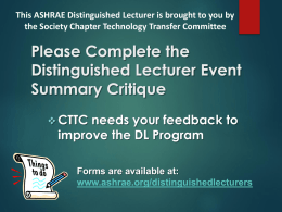 Chapter Presentation - ASHRAE Dallas Chapter