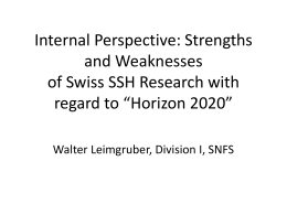 Strengths and Potential of Swiss SSH Research with regard to