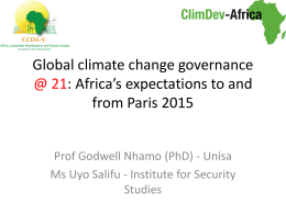 Global climate change governance @ 21: Africa`s expectations to