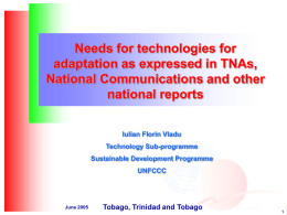 Synthesis of needs for technologies for adaptation as