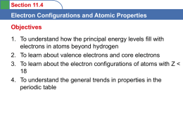Section 11.4 Electron Configurations and Atomic Properties