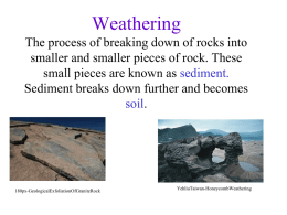Weathering The process of breaking down of rocks