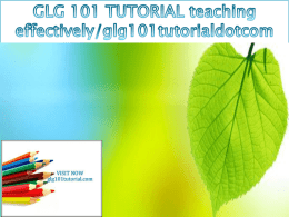 GLG 101 TUTORIAL teaching effectively