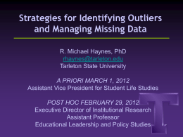 Strategies for identifying outliers and managing missing data.