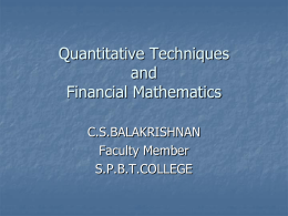 Quantitative Techniques and Financial Mathematics