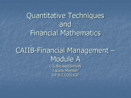 Quantitative Techniques and Financial Mathematics