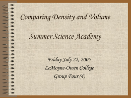 Comparing Density and Volume Summer Science Academy