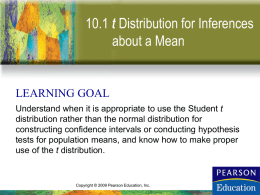 Section 10-1 t Distribution for Inferences about a Mean