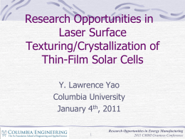 Research Opportunities in Laser Surface Texturing/Crystallization of
