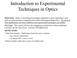 Introduction to Experimental Techniques in Optics