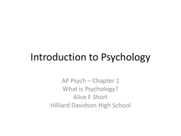 AP Psych – Ch 1 – Introduction to Psychology – PRESENTATION
