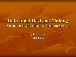 Individual Decision Making Various type of Consumer Problem
