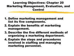 Chapter 20: Marketing Management, Evaluation, and Control