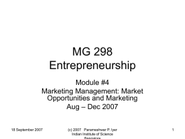 MG 298 Entrepreneurship - Indian Institute of Science