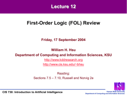 CIS 730 (Introduction to Artificial Intelligence) Lecture