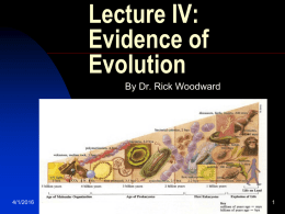 Click Here for Lecture IV (PowerPoint) "Evidence of Evolution"