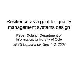 Resilience as a goal for quality management systems design