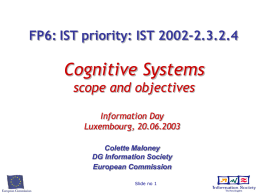 Cognitive Systems: scope and objectives