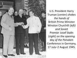 U.S. President Harry Truman (center) shakes the hands of British