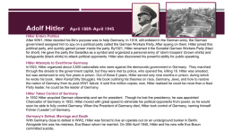 Adolf Hitler April 1889- April 1945 Hitler Enters Politics