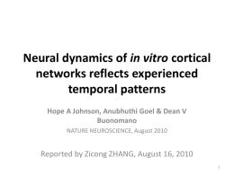 Neural dynamics of in vitro cortical networks reflects experienced
