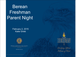 Berean Freshman Parent Night - Berean Christian High School