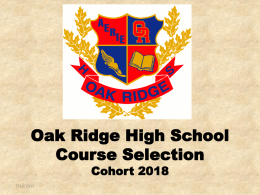 Oak Ridge High School Course Selection Cohort 2019