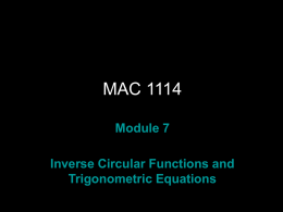 Inverse Circular Functions and Trigonometric